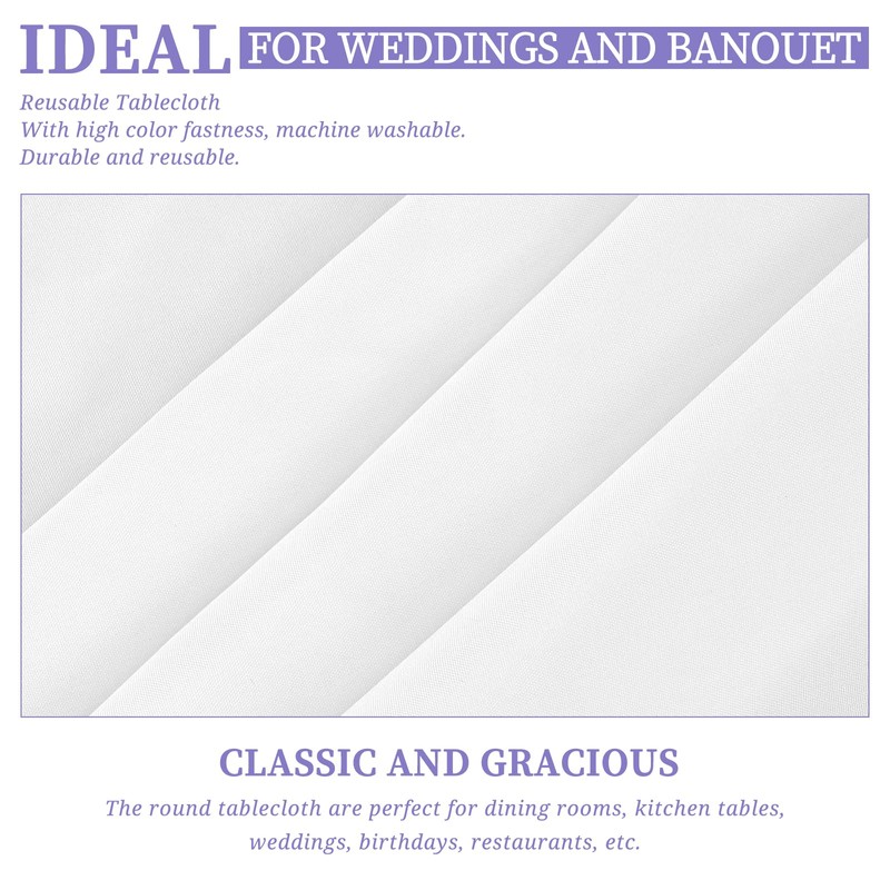 Showgeous Tablecloth White Round Tablecloth 228 cm Polyester Fabric Tablecloth