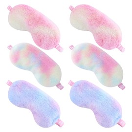 6 Pack Plush Sleeping Mask Colorful Fluffy Furry Faux Fur Sleep Mask Cute Colorful Sleep Mask Elastic Band Eye Cover for Women and Girls