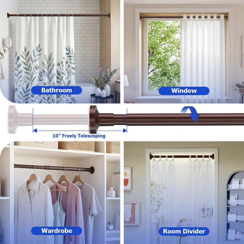 Bonpally Shower Curtain Rod, Adjustable 32-75 Inches Spring Tension Rod,