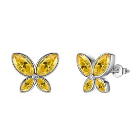 Yellow Butterfly Studs Earrings Women 925 Sterling Silver Animal Butterflies November Birthstone Citrine Earring Stud Crystal Wedding Birthday Jewelry DE0229N