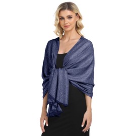 Chales y envolturas brillantes con hebilla, bufanda suave y gruesa para vestidos formales de noche de boda, Azul marino plateado, L