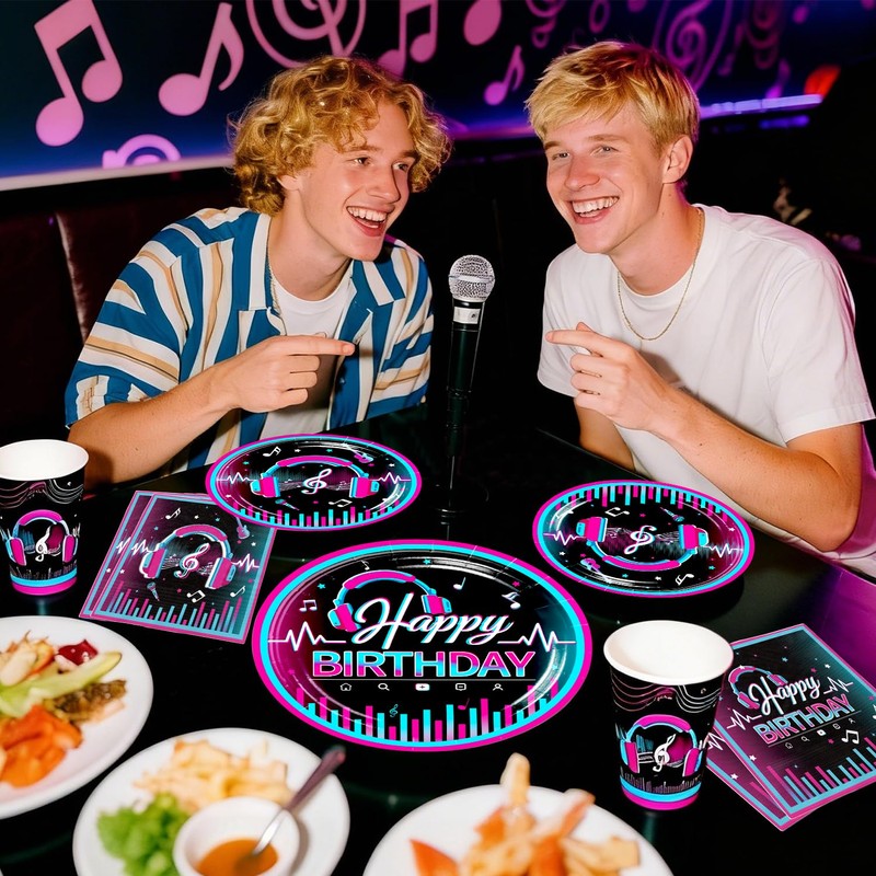 208PCS wellspar Karaoke Music Party Decorations Tableware Set, 25 Guests