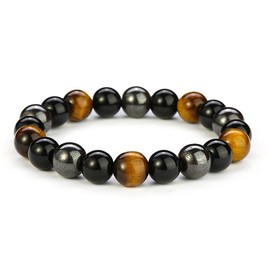 VJUYSW Men's Pearl Bracelet with 12 mm Onyx Beads I Elastic Ball Bracelet - Gift for Men Made of Real Natural Stones