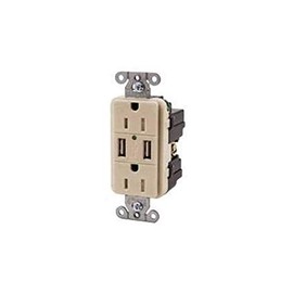 Hubbell Wiring USB15X2LA Standard Size USB Charger Duplex Receptacle