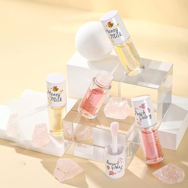 Crystal Jelly Moisturising Lip Oil, Moisturising Lip Gloss Set, Plumping Lip Oil Balm, Long-Lasting Luminous Oil Lip Care (White Peach Oolong)