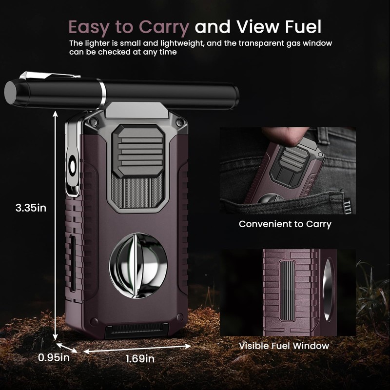5-in-1 Butane Torch Lighter with Punch, Holder, Draw Enhancer and