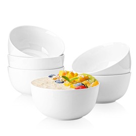 Sweese 20 Oz Porcelain Bowls Set of 6 - Durable for Cereal, Soup, Rice, Pasta, Salad, Oatmeal - Microwave Dishwasher Safe, White
