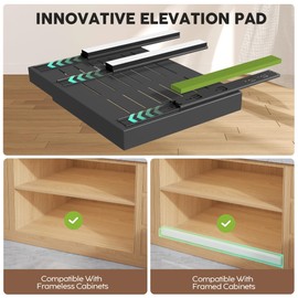 Seinloes 2 Pack Pull Out Cabinet Organizers 21"Deep With Raising Pad for Framed Cabinets,Expandable Slide Out Drawers Upgrade 3 Slide Rails,Roll Out Shelves Adhesive,Adjustable Width 15.2"-26.3" Black