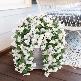 RioBeryo Artificial Fake Hanging Flowers for Outdoors Decorations - 2 Pcs Uv Resistant Faux Plants Outdoor Indoor Planter Decor for Balcony Yard Porch Garden Patio Home Decor(White)