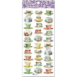 Violette stickers Mini Tea Cup Stickers for kids, Clear and Waterproof Tea party mini Stickers, Beautifully detailed miniature Coffee Sticker, Scrapbook Tea Stickers - 30 pieces