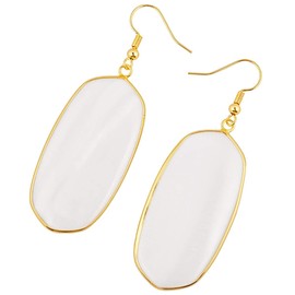 mookaitedecor Natural White Shell Earrings for Women Rectangular Gold Plated Earrings Healing Crystal Earrings White Stone Earrings Semi Precious Stone Earrings Dangle Drop Earrings Jewellery Gift