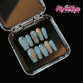 E - $9.9 SALE SirenTips Handmade Press On Nail Art 10Pcs Set Free Tools Luxury Nail Care Manicure Daily Durable - Style: E55, Size: L