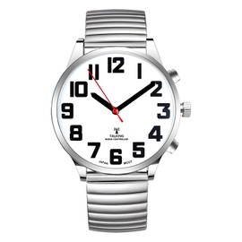 RUNCAR Atomic American English Talking Watch Speaks Clear and Loud Time, Date and Alarm time Stretch Band is Best Gift for Senior,Visually impaired, or Blind People (Silver)
