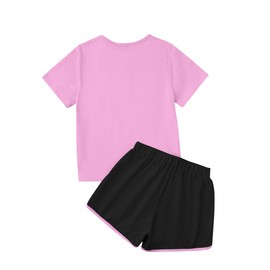 Ecolala Girl's 2 Piece Outfits Cute Summer T-Shirt and Graphic Shorts Clothing Sets, Black Pink, 5-6 Years