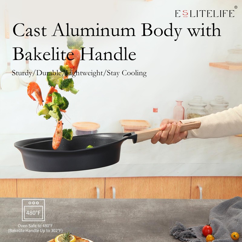 ESLITE LIFE Nonstick Deep Frying Pan Skillet, Healthy Granite Coating