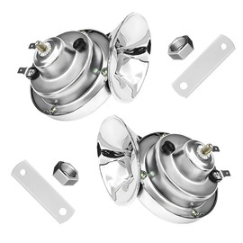 JUSTTOP 2PCS 300DB Super Loud Train Horns, 12V Waterproof Air Electric Snail Double Horn Replacement Kit, Automotive Universal Snail Train Horn Kit for Truck Car Motorcycle Boat (Silver)