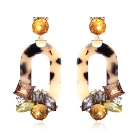 BSJELL Resin Tortoise Shell Dangle Earrings Statement Big Mottled Leopard Print Acetate Earrings Bohemian Crystal Multicolor Oval Drop Earrings Fashion Jewelry for women