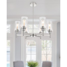 foucasal Farmhouse Chandeliers for Dining Room Brushed Nickel Chandelier Fixture with Clear Glass Shades 6 Light Dining Room Light Fixtures Pendant Lights for Kitchen Island Living Room Staircase