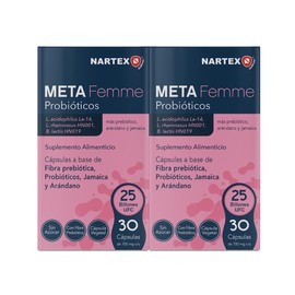 Meta Femme Probióticos Pack 2 x 30 Cápsulas – Suplemento Alimenticio con 25 Mil Millones de Cultivos Activos, Prebióticos, Fibra y Antioxidantes Natur