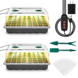 Ryscam Seed Starter Tray with Grow Light, 96-Cell Seed Starter Kit, Seedling Starter Trays with Humidity Domes, Automatic Timer, Adjustable Light Indoor Gardening Plant Germination Trays
