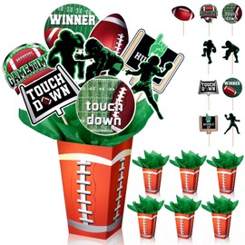 Marspark 6 Sets 54 Pcs Football Party Centerpieces Decorations Sports Themed Table Toppers with Box Game Day Football Cutouts and Sticks for DIY Shower Sports Party Birthday Decor