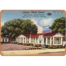 10 x 14 METAL SIGN - Pennsylvania Postcard - White's Motel Court, Gettysburg, Pennsylvania, near entrance to Nation - Vintage Rusty Look