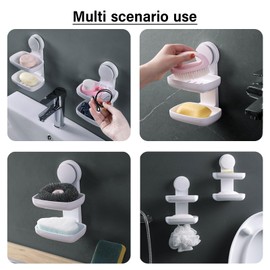 Bar Soap Holder for Shower Wall, Wall Mount Double Tiers Drainage .Adhesive Soap Dish NO-Drilling for Shower Bathroom Bathtub Kitchen，White