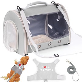 Crested Geckos Travel Carrier with Security Printing Harness Leash Set,Lizard Carrier Cage,Guinea Pig Carrier for 2,Reptile Travel Carrier for Leopard Gecko Desert Iguana Bearded Dragon