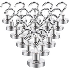 Aenienoe Pack of 20 Magnetic Hooks Small Magnetic Hooks Strong Magnets with Hooks Magnetic Neodymium Magnetic Hooks Hook Magnets for Hanger Kitchen Camping Accessories 16 mm Silver