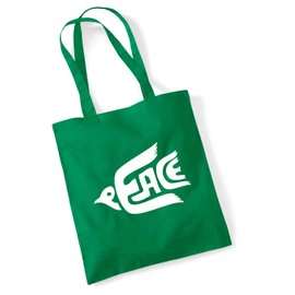 huuraa Jute Bag Peace Dove Love Bag Cotton 10 Litres with Peace Motif Gift Idea for Friends and Family, Green (Kelly green)