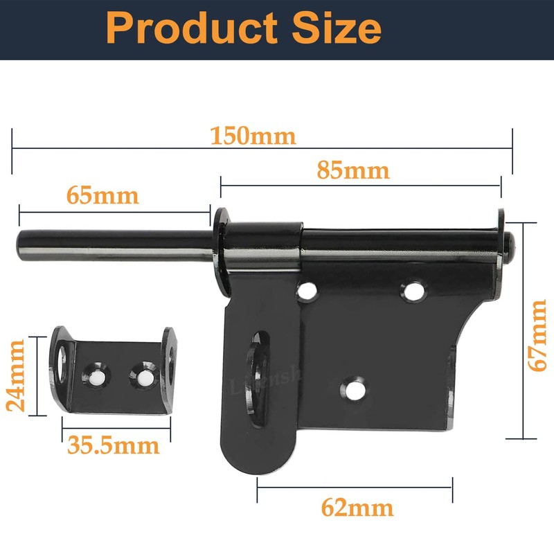 Litensh Sliding Gate Bolt with Padlock Hole, Fence Gate Latch
