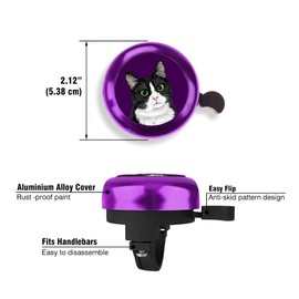 WIRESTER Purple Aluminum Round Bike Bell, Classic Ring Bicycle Bell, Bike Accessories Bell Ring for Adults Kids Girls Boys - Cute Black White Tuxedo Cat