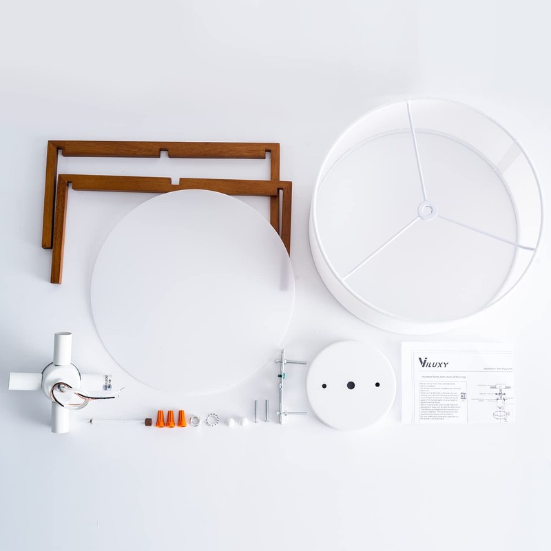 VILUXY Semi-Flush Mount Ceiling Light Fixture with Wood and Off-White