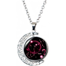 DEQIYIJI Zodiac Necklace Jewelry Birthday Gifts Astrology 12 Constellation Horoscope Sign Galaxy Crescent Half Moon Pendant Necklace Scorpio