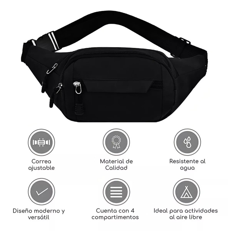 PUKAUT Riñonera Canguera Deportiva Premium De Viaje Negro