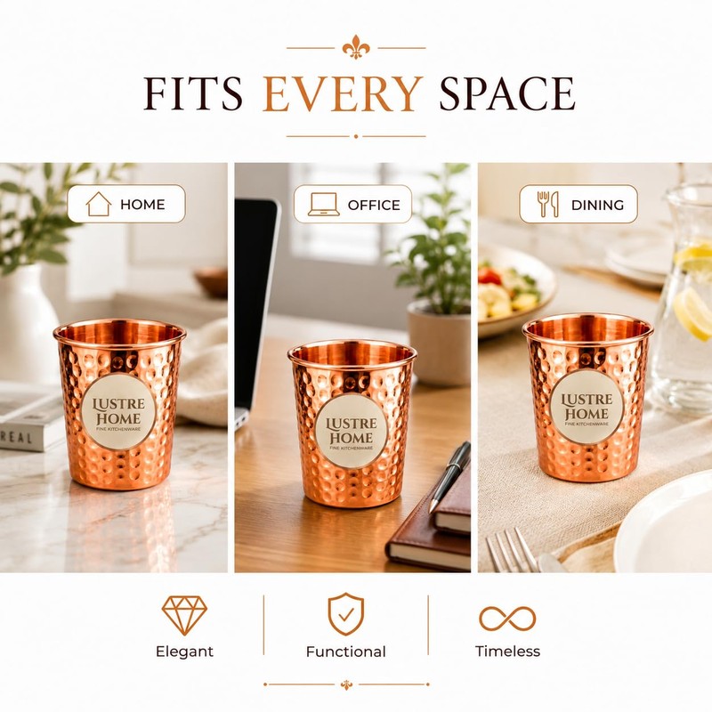 lustre Home Hammered Pure Copper Cups 300ml Set of 2