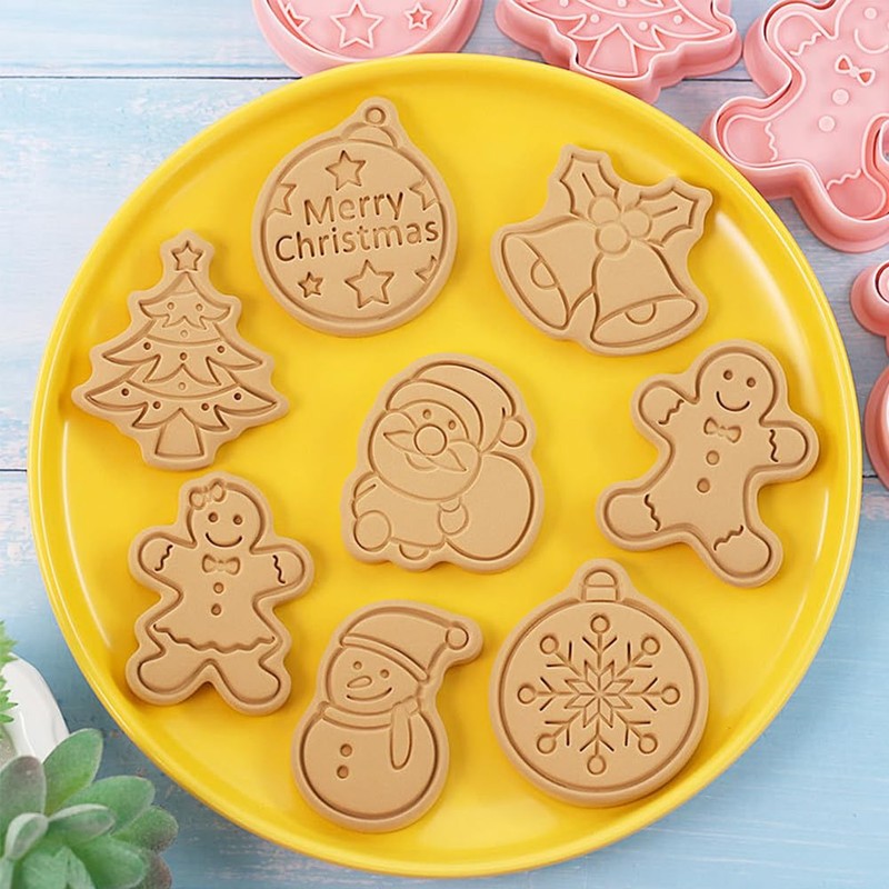 8-Piece Christmas Cookie Cutters, Christmas Cookie Cutters Set, 3D Plastic