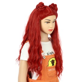 yuehong Long Curly Red Wig Girl Double Buns Anime Wig Cosplay Costume Wig Heat Resistant Synthetic Fibers Wig Breathable Wig