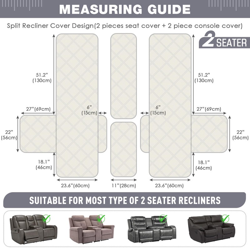 TAOCOCO Loveseat Recliner Cover with Console, Non-Slip Split Reclining Pet