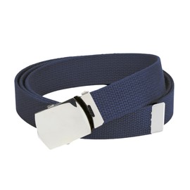 Hold’Em Military Canvas Webbing Belts for MEN’S–Polished Silver Slider Buckle Heavy Duty Adjustable -Navy