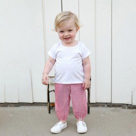 Karuedoo Toddler Baby Boy Girl Gingham Bubble Pants Kids Casual Plaid Elastic Waist Long Bloomers Trousers Bottoms (Red, 18-24 Months)