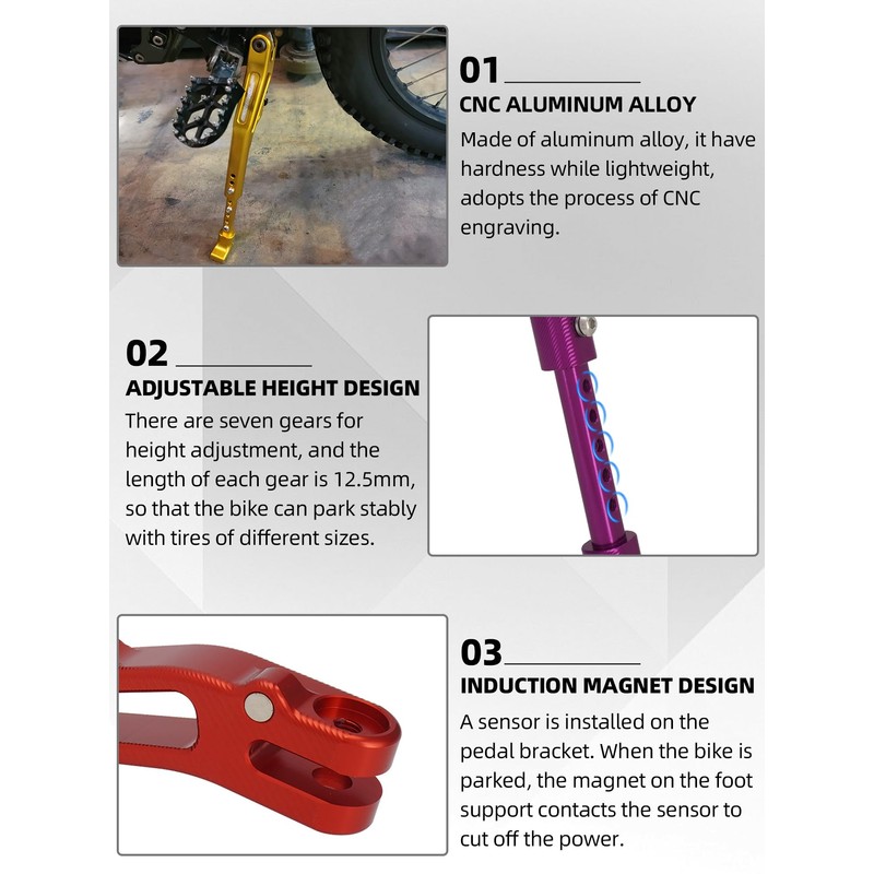 JFG RACING Kickstand for Edirt Bike,CNC Foot Pegs Kick Stand
