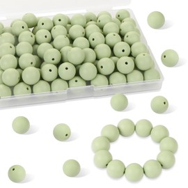 80 Pcs Silicone Focal Beads, CCOZN 15mm Silicone Beads for Pens Rubber Loose Beads for Keychain Making Round Silicone Beads Bulks with Box for Bracelet Necklace DIY Crafts (Matcha Green)