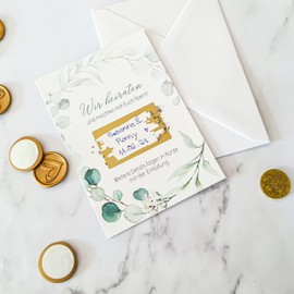 Suzu Papers Save the Date Cards Wedding Eucalyptus - Scratch Cards to Write on Yourself with Scratch Sticker and Envelope
