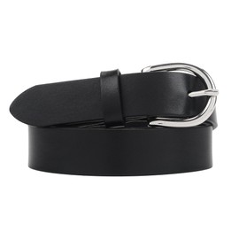 FABULOUS AGE Women Belts for Jeans,1" Fashion Ladies Waist Belt with Silver Buckle,100% Italian Real Cow Leather, Black, M: Fit Waist Size 30"-36"