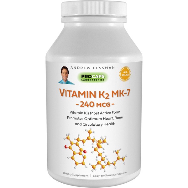 ANDREW LESSMAN Vitamin K2 MK7 240 mcg 180 Softgels – Essential for Healthy Calcium Utilization, Promotes Optimum Skeletal, Heart and Arterial Health. No Additives. Small Easy to Swallow Softgels