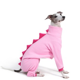 ESCCBOO - overol de dinosaurio de forro polar italiano para perro de galgo y Whippet, acogedor disfraz de cuello alto (rosa, mediano)