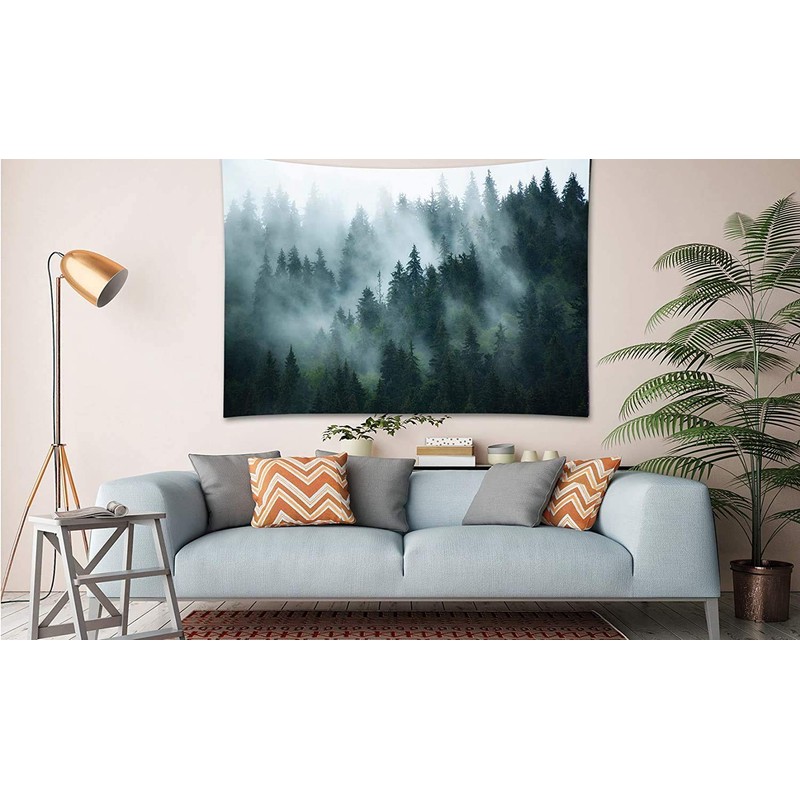 YISURE XXL Tapestry 300 cm Forest Green Misty Wall Towel