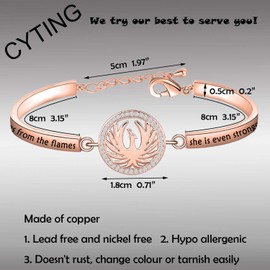 CYTING Phoenix Inspirational Quote Bracelet Phoenix Bird Jewelry Motivational Gift When The Phoenix Rises From The Flames She Is Even Stronger Than Before (Phoenix bracelet-rose gold)