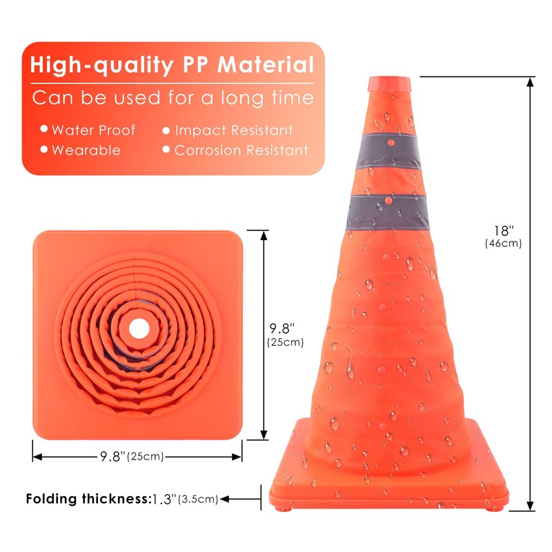 Collapsible Traffic Cones, ERKOON 2 Pack 18'' Orange Safety Road
